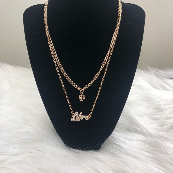18 K Gold Plated Double‎ Layer Diamond Libra Zodiac Sign  Necklace - Picture 1 of 3